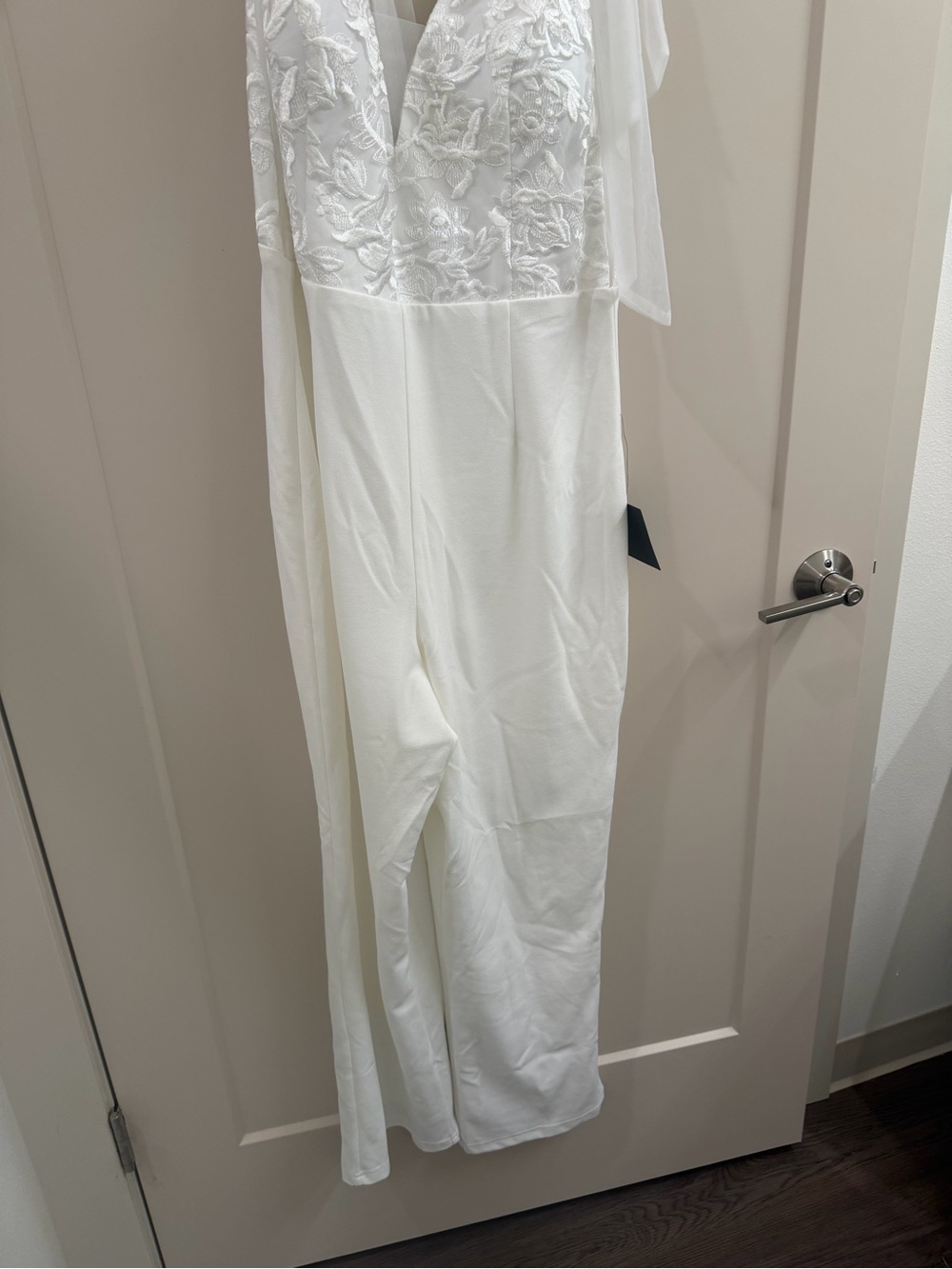 Lulu's White Lace Bodice Tie-Shoulder Jumpsuit - Picture 2 of 4
